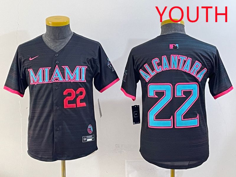Youth 2025 Miami Marlins #22 Alcantara Black Joint Name Nike MLB Jersey style 4